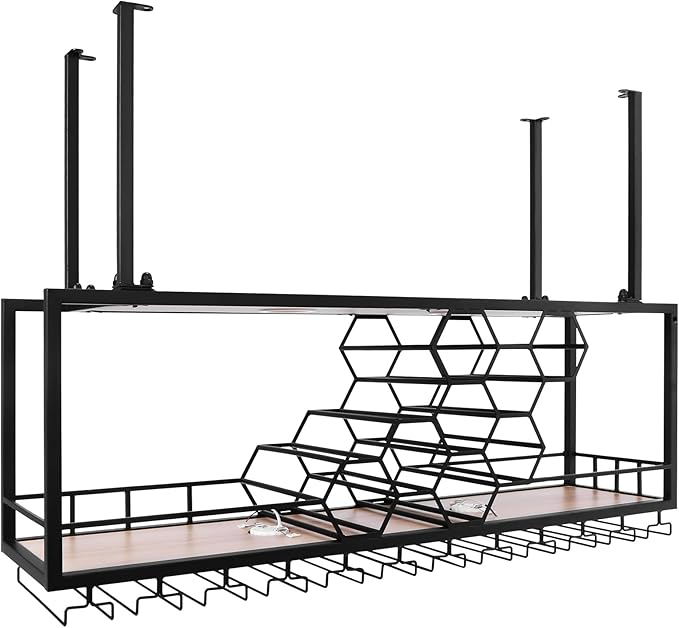 Metal Hanging Wine Rack, Metal Bar Liquor Bottle Display Shelf Wall Wine Storage Rack (120x30x40cm Black)