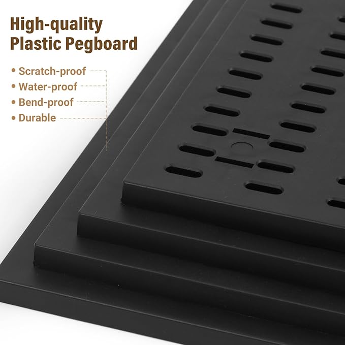 AKTOP Peg Board Wall Organizer 4-Pack – 12"x12" Black Pegboard Panels for Walls, Plastic Desk Wall Mount Tool Organization for Home, Office, Garage Tool Storage & Craft Room