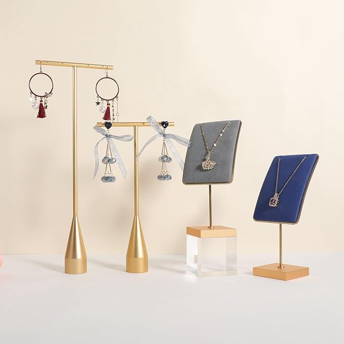 GemeShou Grey velvet necklace display stands for selling, small metal jewelry organizer necklaces storage for show【Grey】