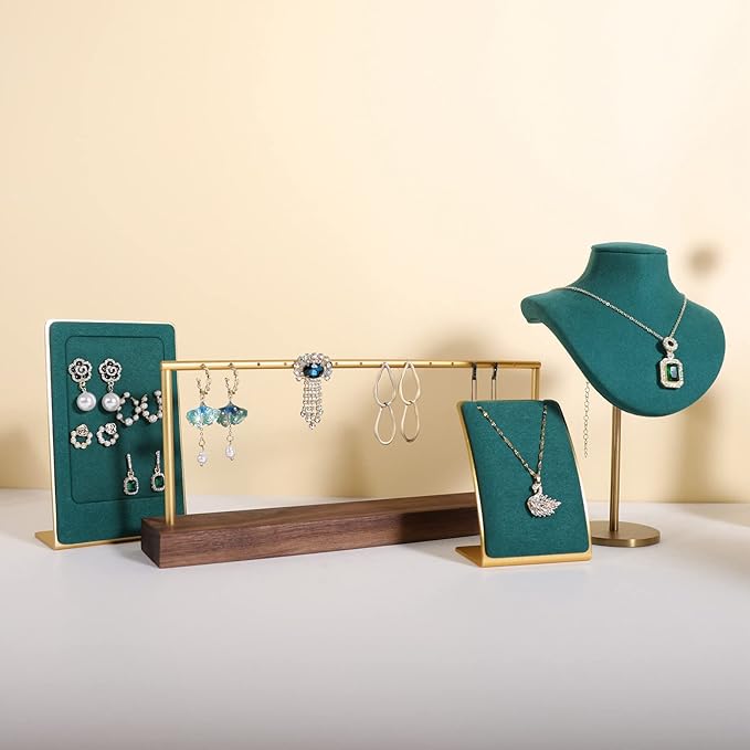 GemeShou wooden earring holder organizer for girls, walnut stud earring display stand for boutique store, jewelry storage organizer shelf【Walnut stand-One Tier】