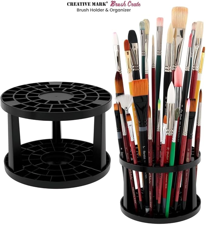 Creative Mark Brush Crate Brush Storage Holder - Brush Crate for Painting, Artists, Drying, & More! - Black