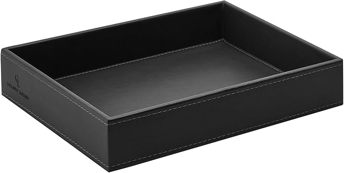 GALLAWAY LEATHER Valet Tray for Men - Nightstand Organizer EDC Tray for Wallet and Keys - Dresser Leather Catchall Dump Key Tray - Bedside Table Tray Organizer Key Bowl for Entryway Table (Black)