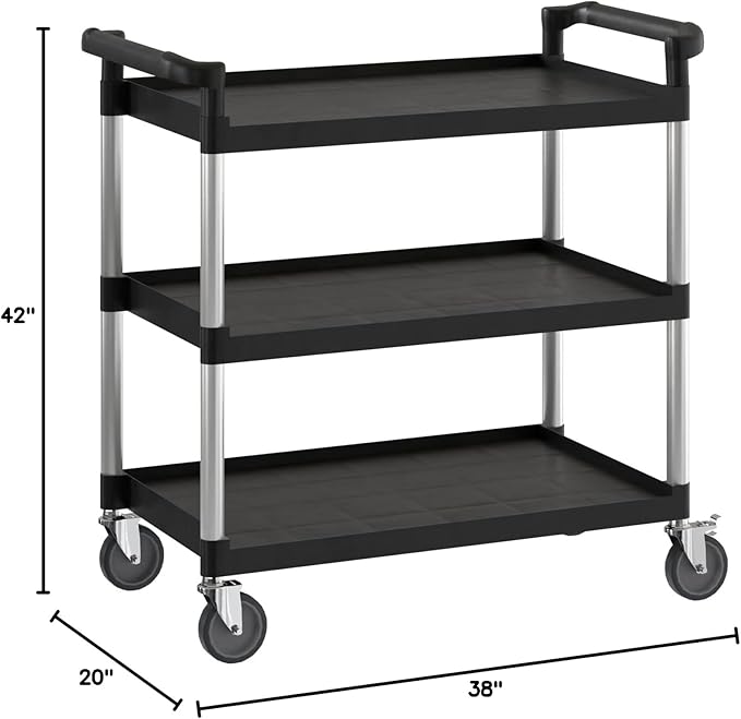 Black Utility/Bussing Cart with Three Shelves - 42" x 20"
