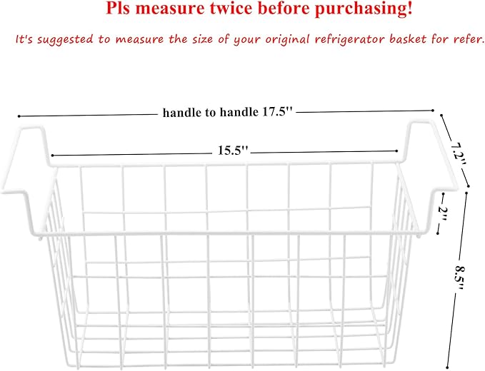 Orgneas 17.5 Inch Freezer Organizer Bins for Chest Freezer Refrigerator Basket Storage Rack Bins Deep Freezer Metal Wire Baskets 2Pcs