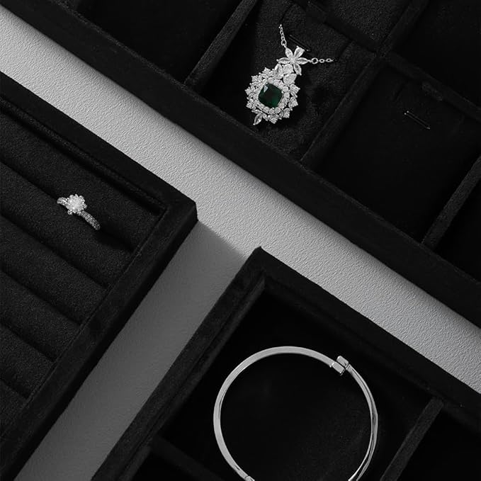 Velvet Necklace Display Tray, Stackable 24 Grid Insert Pendant Necklaces Storage Holder Plate, Jewelry Retail Countertop Organizer (Black)