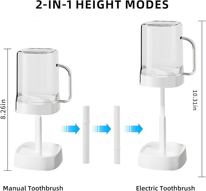 Toothbrush Holder with Cover/Cup, Bathroom Counter Organizer for Regular and Electric Toothbrushes and Toothpaste, Sleek Modern Bathroom Accessories, White