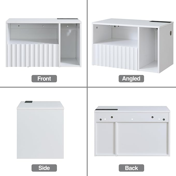 Modern Matte White Fluted Floating Nightstand with Charging Station, NightStand with Drawers, Bedside with USB Ports and Outlets, Bedroom Furniture (Right)
