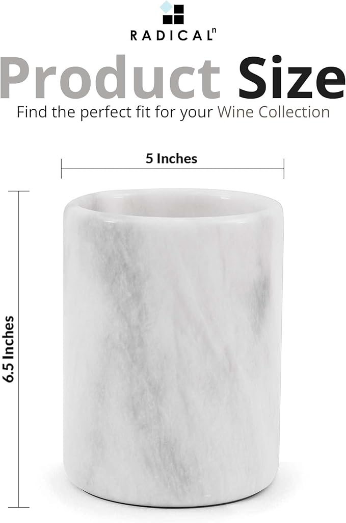 Radicaln Marble Wine Chiller 6.5" Inches White Handmade Insulated Cooler For Champagne - Wine Chiller & Beverage Coolers For Bar Accessories - Wine Bottle Cooler Holder for Christmas Decor