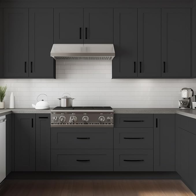 Solid Wood RTA Tray Base Cabinet with Full Height Door & Adjustable Shelf – Shaker Style Kitchen Storage Organizer, Durable Plywood Construction, Easy Assembly 9”W x 24”D x 34.5”H (Charcoal Black)