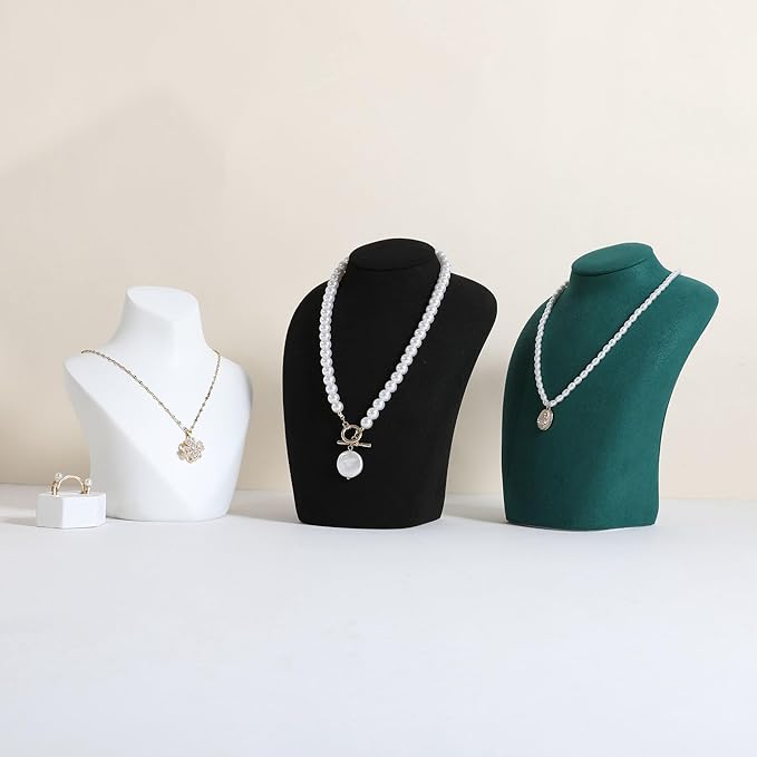 GemeShou Black necklace hanger jewelry organizer, Velvet jewelry stand necklace holder, jewelry mannequin bust for necklaces, Jewelry boutique store photography props【Black-Medium height 7.87 inch】