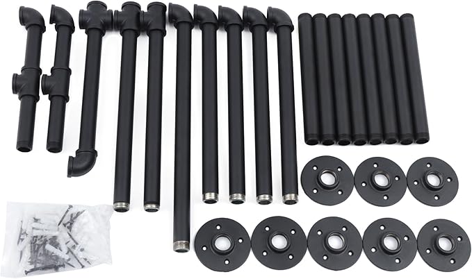 Industrial Pipe Clothes Rack Wall Mounted, 85.83 inches Heavy Duty Iron Pipe Clothing Garment Rail, Multi-Purpose Clothing Hanging Rod for Laundry Room and Closet Storage