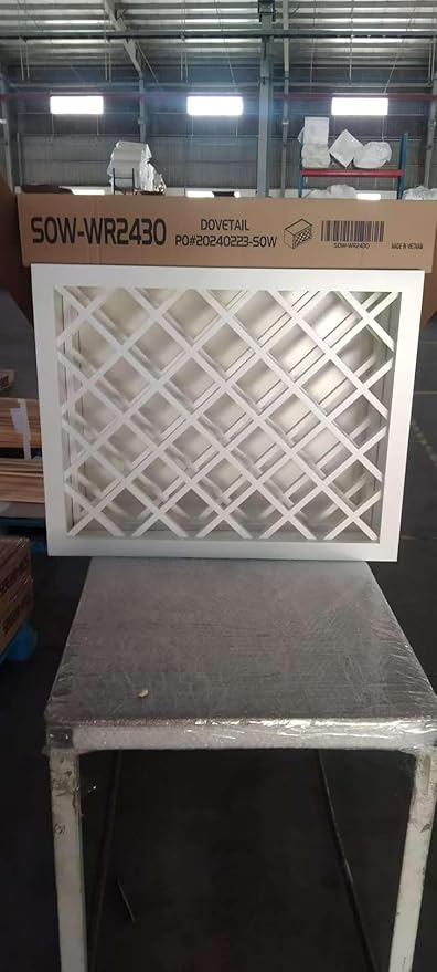 Solid Wood RTA Wine Bottle Rack Wall Cabinet with Lattice Panels - Bottle Holder Storage for Bar, Pantry, or Wine Cellar - Mocha finish Countertop Solution (Origami White, 24”W × 12”D × 30”H)