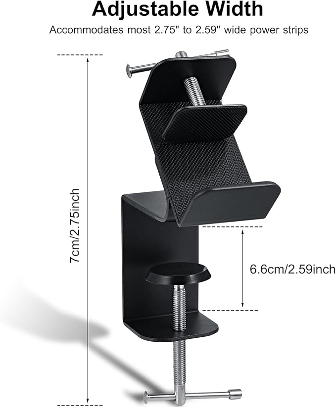 Desk Clamp for Power Strip - Removable Power Strip Holder for Desk Edge - Sturdy Table Clamp - Desk Mount for Power Strip - Fits 1.96" to 2.55" Width - Black