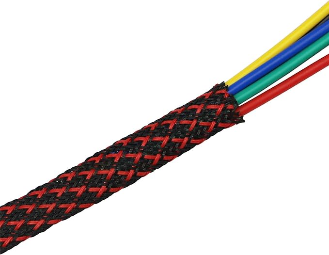 30ft PET Expandable Sleeving Wire Cable Sleeve (3/5", Red&Black)