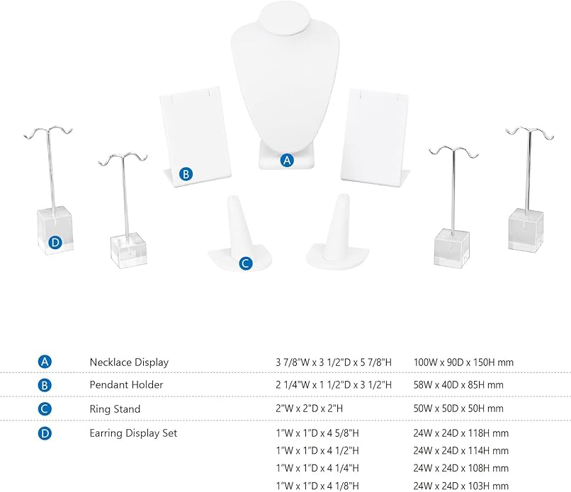 MOOCA Jewelry Display Set, Necklace Display Bust, Earring Organizer, Ring Holder Stand for Showcase and Store, Premium Fabric