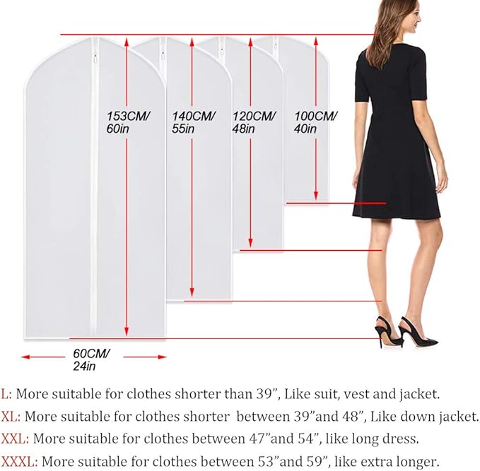 Suit Bags for Closet Storage Garment Bag 24''X40'' Clear Garment Bags for Hanging Clothes (Set of 6) Plastic Waterproof Suit Cover Bag with Zipper for Coats, Jackets, Shirts