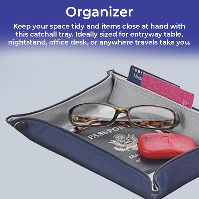 Valet Tray for Men and Women, EDC Catchall Organizer for Jewelry Phone Coins Wallet Keys, Catch All Tray for Bedside Entryway Desk, Dump Station Box, Folds Flat