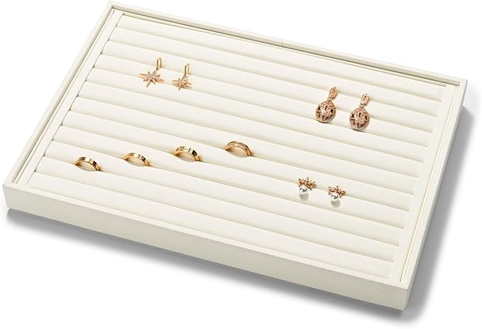 7-Slot Microfiber Ring & Earring Tray Organizer (Beige)