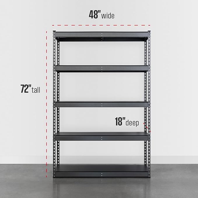 SafeRacks Modular Garage Shelving - 5 Tier Storage Shelves, Tall Metal Rack Shelves for Storage, Heavy Duty Steel Shelf Organizer for Garage, Or Kitchen Pantry (Hammertone, 18 x 48 x 72)