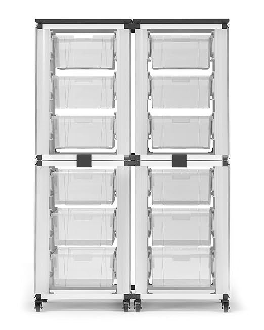 LUXOR MBS-STR-22-12L Modular Classroom Storage Cabinet - 4 Stacked modules with 12 Large Bins