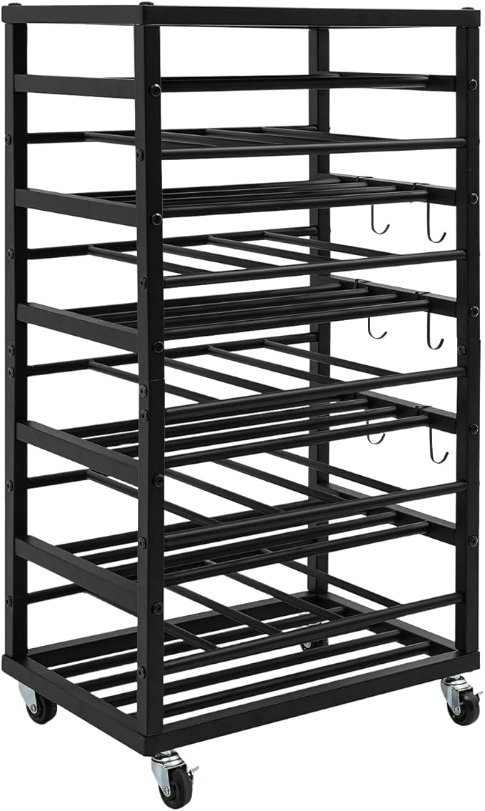 5-Tier Spray Paint Rack Organizer, Rolling Spray Bottle Holder with Storage Shelf, Metal Spray Paint Can Storage Holder, Aerosol Can Holder Rack for Garage, Craft Workroom (Black)