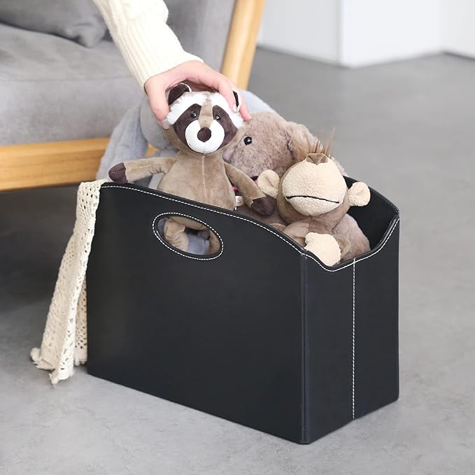 EZDeco Magazine Holder Foldable Magazine Rack Floor PU Leather File Holder Newspaper Book Storage Magazine Basket Document File Folder Organizer for Office Home Christmas gifts