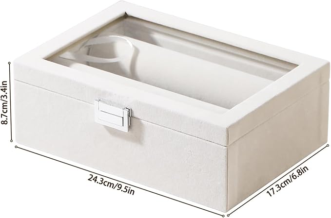 Bracelet Display Holder with Clear Lid, Jewelry Storage Organizer Box Case with Rods for Bangles, Watches, Women (Beige)