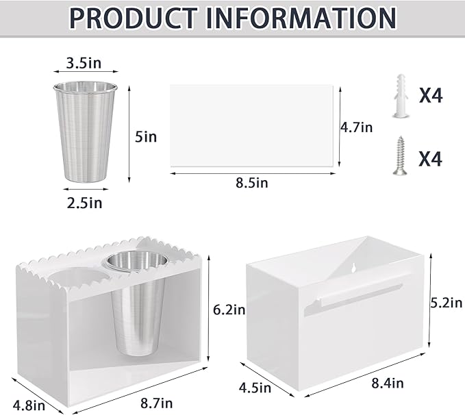 Hair Tool Organizer, Wall Mount Acrylic Hair Dryer Holder with 2 Cups Box Organizer, Scalloped Hair Styling Tools Organizer for Curling Iron Straightener Bathroom Storage(2 Cups Scalloped Box Set)