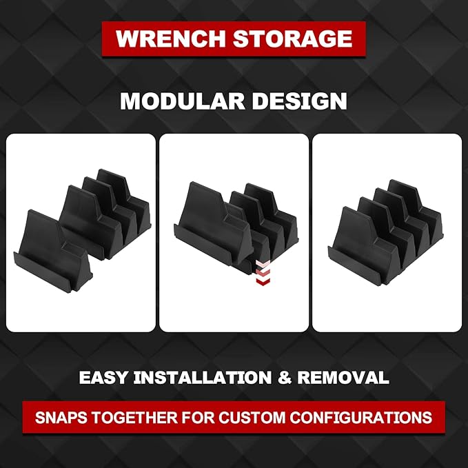 Makerfire 40PCS Magnetic Wrench Organizer for Tool Box Drawer Organization and Storage, Modular Wrench Holder/Rack Set with Metric & SAE Labels (Black)