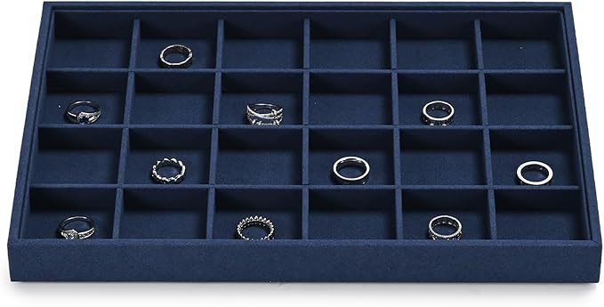 24 Grids Jewelry Tray Earring Organizer Tray Microfiber Jewelry Display Tray Ring Earrings Holder Trays Jewelry Drawer Organizer for Ring Earrings Holder Storage Display Tray