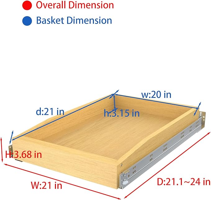 Wooden Pull out Cabinet Organizer 21" W x 21" D x 4.3" H, Heavy Duty Slide Out Drawers Pull-Out Home Organizers for Kitchen Cabinets