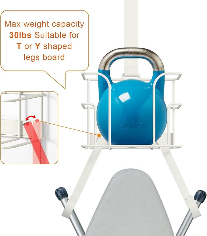 ORLESS Over The Door/Wall Mount Ironing Board Hanger, Laundry Room Iron and Ironing Board Caddy Storage Holder (White)