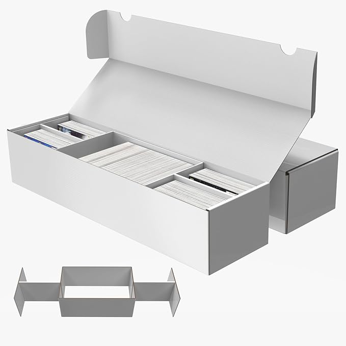 Trading Card Storage Box, Mtg Storage Card Box with 5-Compartment, Ultra-thin White Cardboard Collector Box for TCG/Baseball Sports Cards Storage, 2 Count
