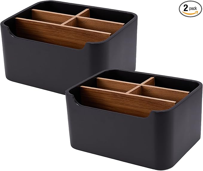 Stylish Desk Organizers and Remote Control Holders in Black, Pen Phone Holder Organizer, Multi-Purpose Caddy Storage Accessories for Office Desktop Coffee Table Bedside Nightstand