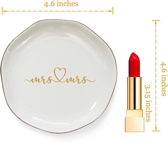 HOME SMILE Mrs and Mrs Gifts，Wedding Gifts for Couples,Ring Dish,Ceramic White