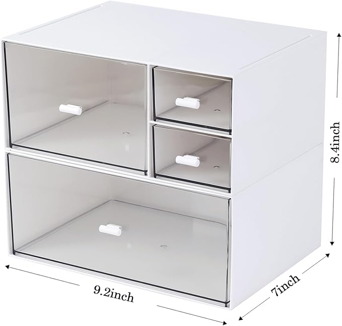 Desk Organizer with 4 Drawers, Makeup Organizer, Desktop Storage Box, Cosmetics Storage Box for nail polish, Lipstick, Brushes, Jewelry, Skincare, Bathroom Organization Boxes(White)