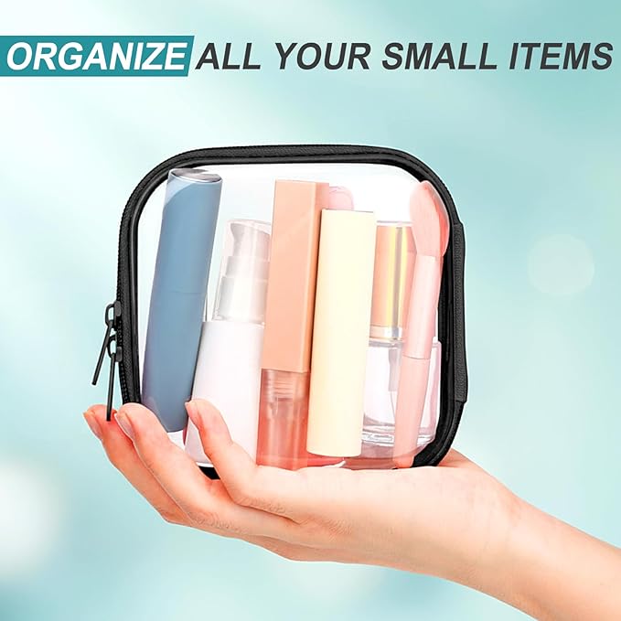 Sanwuta 6 Pcs Clear Hard Zipper Case Hard Plastic Zipper Pouches Transparent Makeup Bag Pencil Pouches for Travel Snacks Christmas Trinket Storage Organizer Box(Black,5 x 5 x 2 Inch)