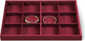 Velvet Stackable Jewelry Display Tray, 12 Grid Watch Bangle Bracelet Storage Tray, Makeup Drawer Insert Jewelry Shop Organizer Plate (Red)