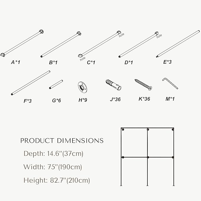 Industrial Pipe Clothing Rack, Heavy Duty Wall Mounted Clothes Rack, Retail Display Hanging Garment Rod for Laundry Rooms, Closet Storage, 14.6x75x82.7 Inches, Model K03