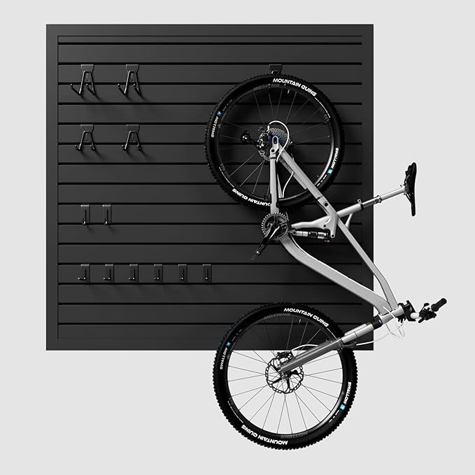 4'H x 4'W Slatwall Panel Garage Wall Organizer with Hooks, Heavy Duty Slat Wall Paneling Sheets, Interlocking PVC Panels, Garage Slatwall for Tool Organization Mounted Storage Systems Black