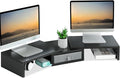TEAMIX Dual Monitor Stand Riser with Drawer - Length and Angle Adjustable Double Monitor Riser Corner Desk Shelf Organizer 37 inch Long Monitor Riser for 2 Monitors/Laptop/PC/Screen/TV