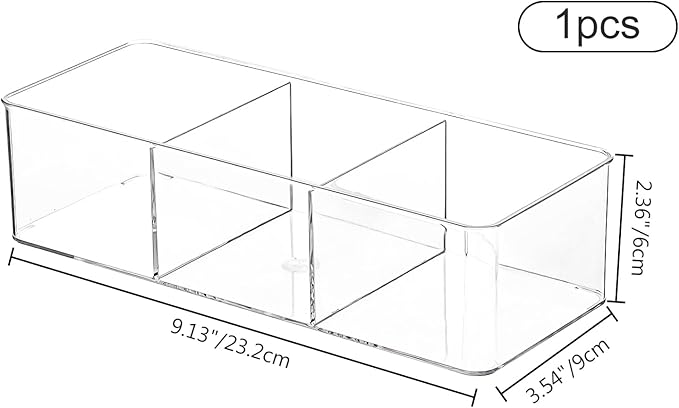 Acrylic Makeup Brush Organizers,1 Pack 3 Section 3 Compartments Transparent Plastic Lipstick Holder Clear 9.13x3.54x2.36 Inches Storage Square Cube for Bathroom Jewelry Accessories