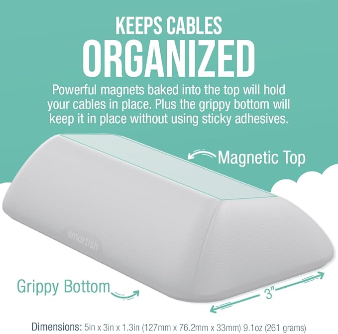 Smartish® Magnetic Cord Holder - Bigger Cable Wrangler Stocking Stuffer Organizer with Magnet Clips for Charger Management on Desktop, Nightstand - Holds 6+ Cables - Snow Day White