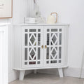 Scurrty 32'' Corner Shelf Stand, Small Corner Table Sideboard Cabinet with 2 Doors and 2-Tier Shelves, Free-Standing Storage Organizer for Living Room, Dining Room & Bathroom (White)