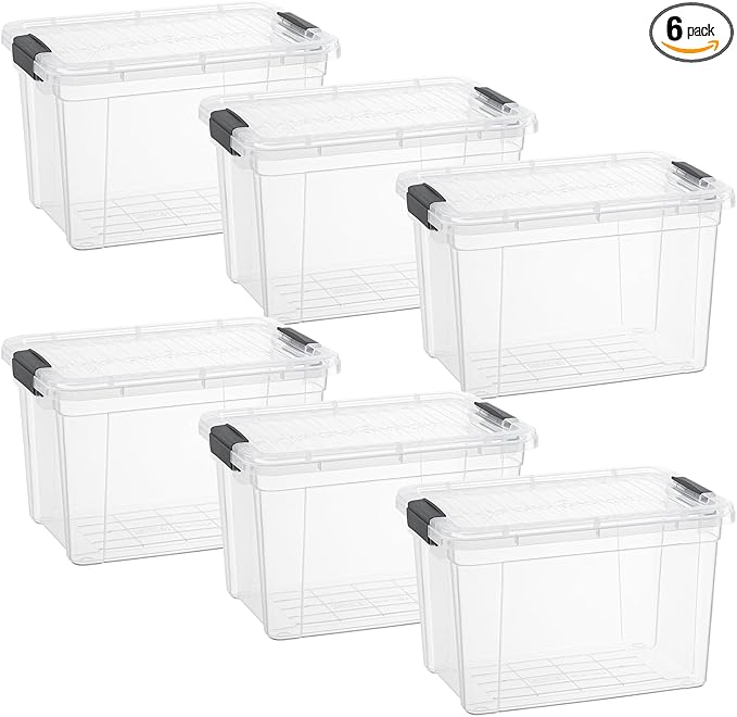 Superio Clear Storage Boxes with Lids, 8.7 Quart Plastic Container Bins for Organizing, Stackable Crates, BPA Free, Non Toxic, Odor Free, Organizers for Home, Office and Dorm, 6 Pack