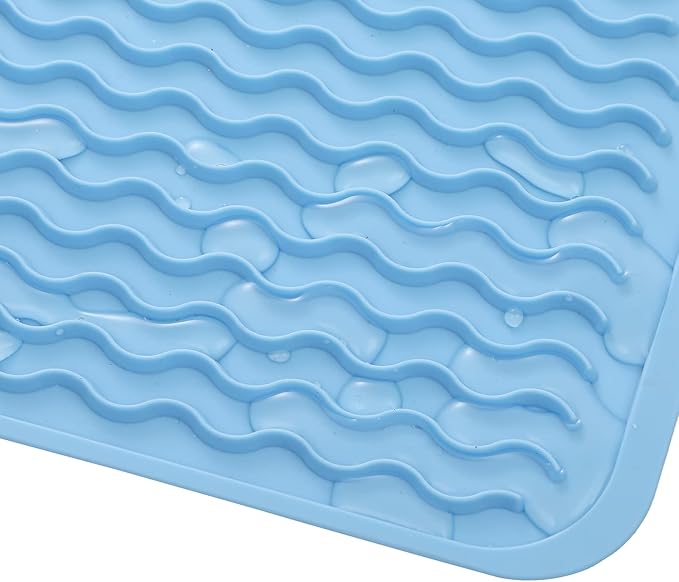 Silicone Dish Drying Mat for Multiple Usage,Easy clean,Eco-friendly,Heat-resistant Silicone Mat for Kitchen Counter or Sink,Refrigerator or drawer liner Light Blue L 16 inches x 12 inches