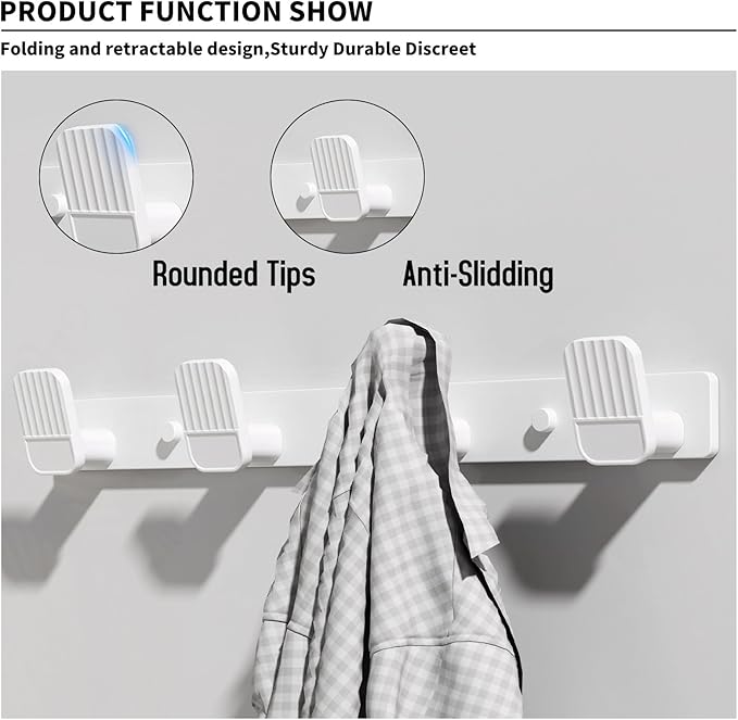 Coat Rack Wall Mount Coat Hooks - White Hook Rack with 4 Hooks Aluminum Wall Rack Hooks for Hanging Coat Hat Bag Towel Hanger Rustproof Coat Holder