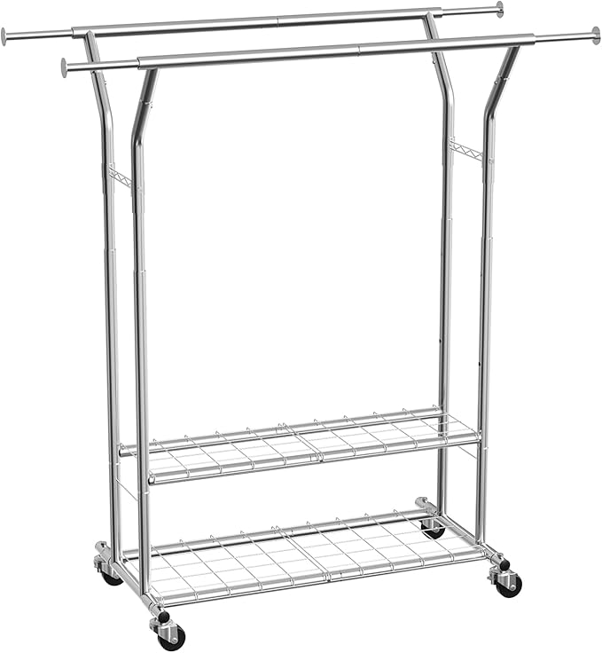VEVOR Clothes Rack, Rolling Clothing Garment Rack, Extendable Carbon Steel Clothing Racks with Wheels for Bedroom, Laundry, Living Room