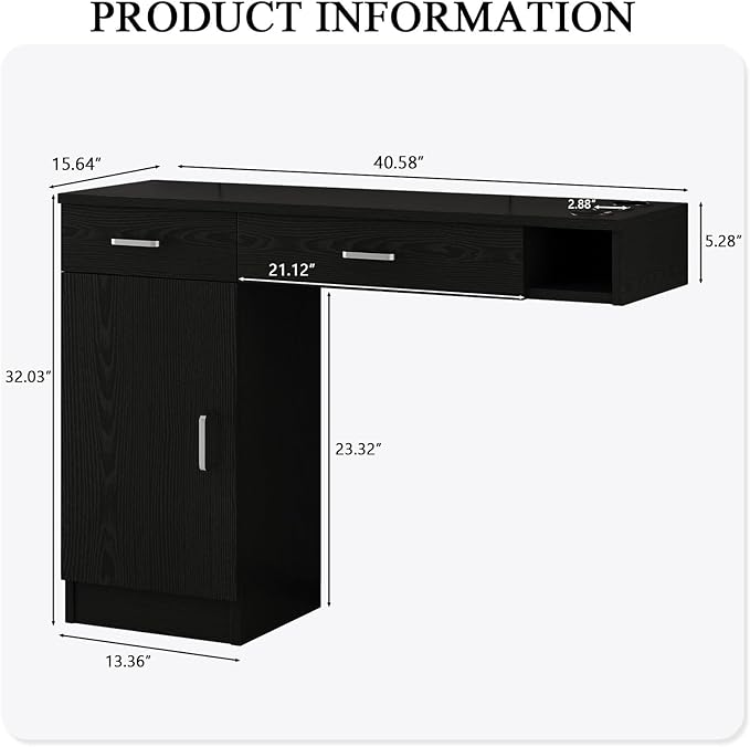 4ever2buy Salon Stations for Hair Stylist, Wall Mount Barber Station with Barber Cabinet, Hair Station Equipment Hair Dryer Holder, Drawers, Mirror not Included, Black