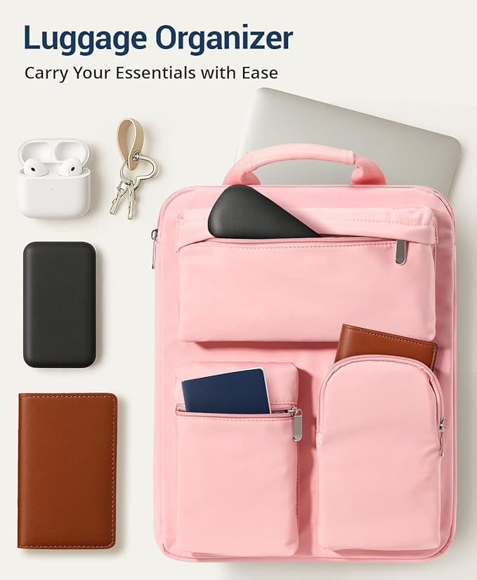 Over Luggage Organizer Bag for Suitcase with Multi Pockets, 16” Laptop Bag with Handle,Portable Travel Organizer Bags for Luggage with Adjustable Straps,Tote Carry Bag for Women Men(Pink)